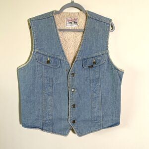 Lee Storm Rider Men's Sherpa Fleece Denim Vest Sz Large Vintage 70's Made in USA